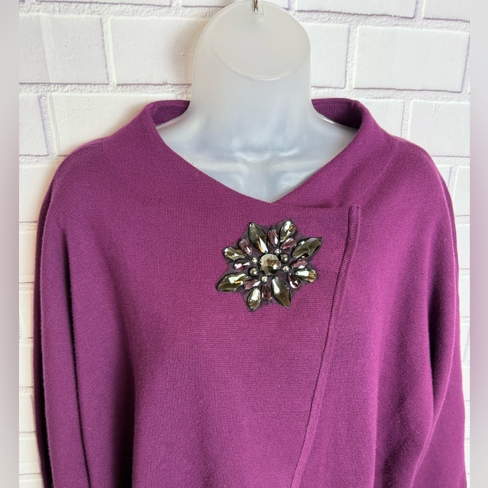 JM Collection Rich Purple Knit Classic Cottagecore Poncho/size L - Picture 5 of 14